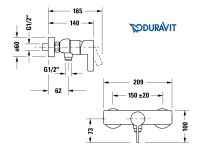 MEDIDAS MONOMANDO DUCHA D-NEO DURAVIT